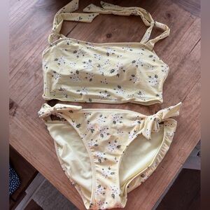 Yellow Floral Tie-Side Bikini Top and bottoms